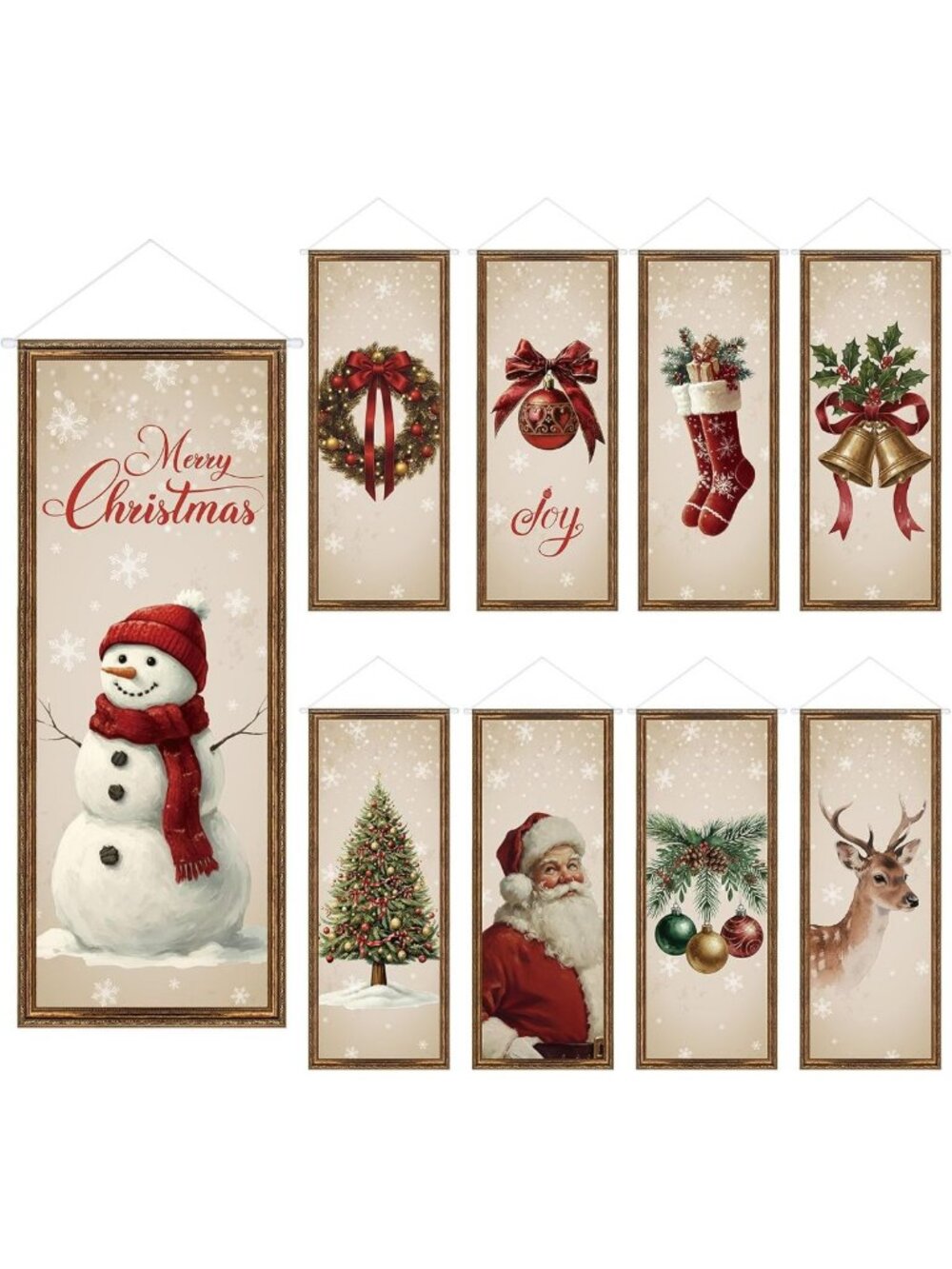 9-Piece Vintage Christmas Banner Set | Minimalist Holiday Decor for Wall & Porch